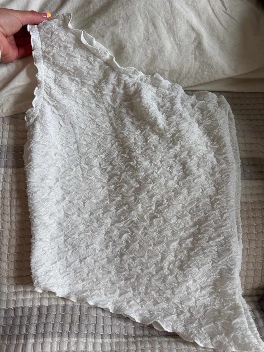 White Textured One-Shoulder Top